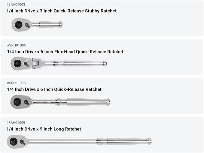 TEKTON 1/4, 3/8, 1/2 Inch Drive Quick-Release Ratchet and Breaker Bar Set (15-Piece) | SDR99902