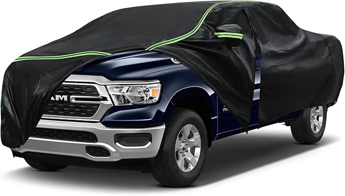 Car Cover for Ram 1500 Pickup Truck 2002-2023 – Durable 210D Oxford Fabric, Waterproof & UV-Resistant, All-Weather Protection with Windproof Straps and Reflective Details