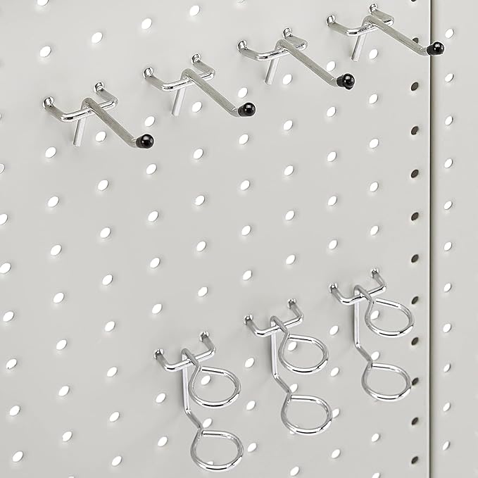 Amazon Basics Rectangular Metal Pegboard Wall Organizer, Tool Storage Organization System, Rust and Scratch Resistant, 48-Piece Kit, Gray