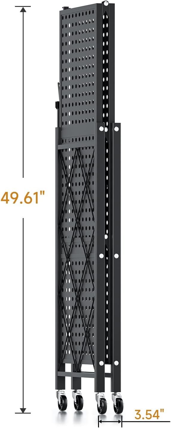 HealSmart Heavy Duty 3-Tier Foldable Metal Rack, 14.96" D x 27.95" W x 34.25" H Storage Shelving Unit 750 lbs with Wheels Moving Organizer Shelves for Garage Kitchen, Black, 2 Pack