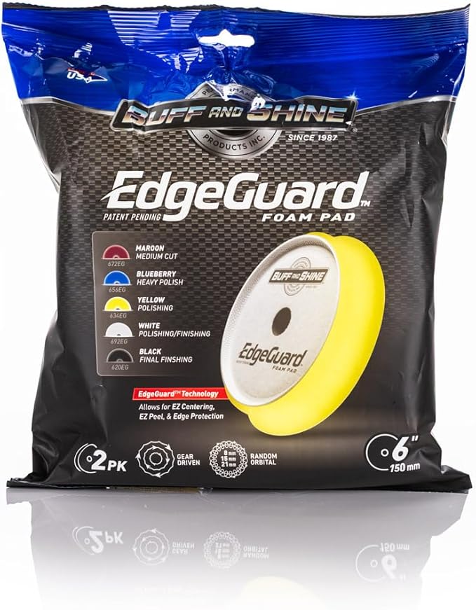 Buff and Shine - EdgeGuard Foam Buffing Pads - Yellow - 6" Polishing Pad - Pack of 2
