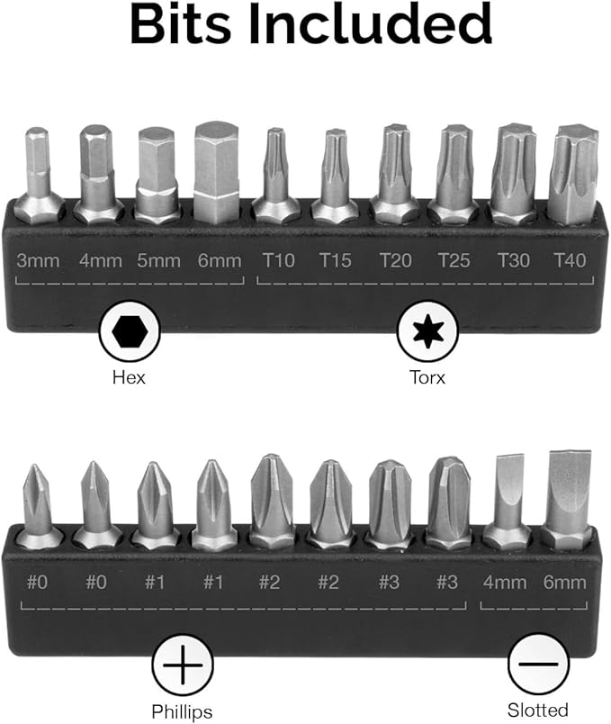 NEIKO 10573B 1/4” Torque Screwdriver Set, 20 Hex Bits, 10 to 50 In-Lbs, Long Shank Screwdriver Torque Wrench, Adjustable Inch-Pound Torque Screwdriver for HVAC and Gunsmiths (Pack of 25)