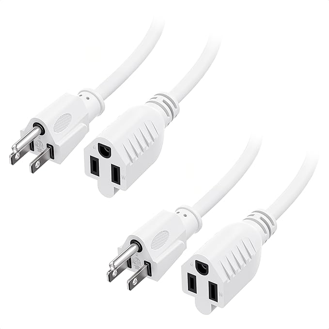 [ETL Listed] Cable Matters 2-Pack 16 AWG Heavy Duty 13A Power Extension Cord - 10ft, 3 Prong Power Cord Extension, NEMA 5-15P to NEMA 5-15R, White