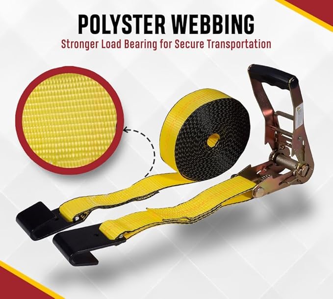 Mytee Products 20 Pack Ratchet Tie-Downs with Flat Hooks, 2" x 20' Yellow Ratchet Straps | 10,000 Lbs Breaking Strength | Tie Down Ratchet Straps for Flatbed, Truck, Trailers Pickup