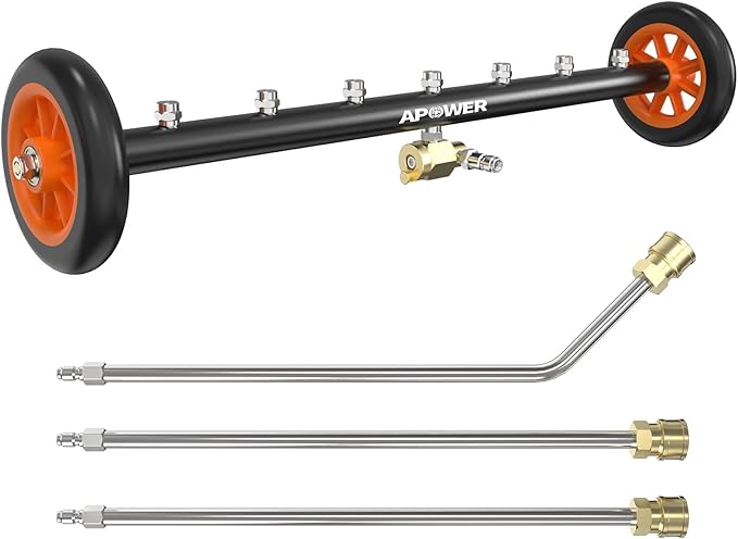 Undercarriage Pressure Washer Attachment, 24" Water Broom and Under Carriage Car Cleaner, Electric Power Wash Accessories with 3 Pieces Extension Wand, 1/4" Connector, 4000 PSI, Black