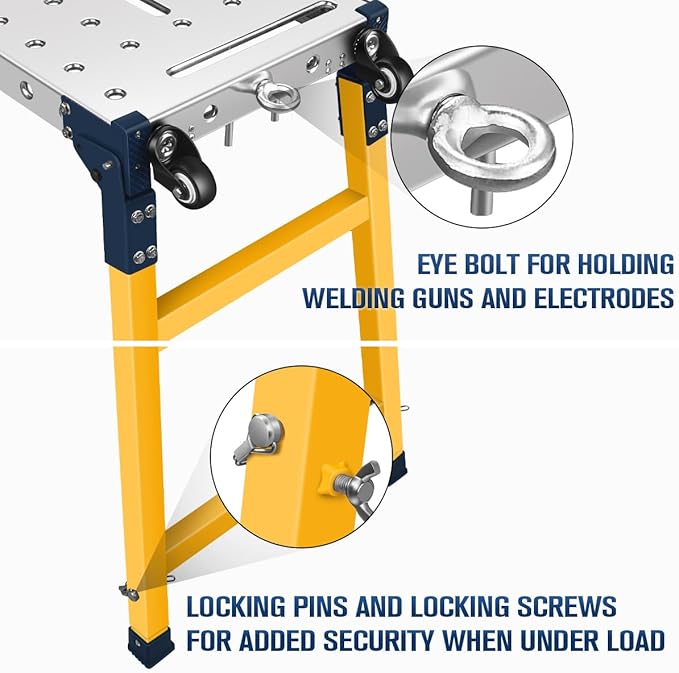 FUNTECK Versatile Portable Steel Work Platform and Welding Table with Casters | 55 x 14-inch Galvanized Tabletop | 1100 lbs. Load Capacity | Adjustable Height