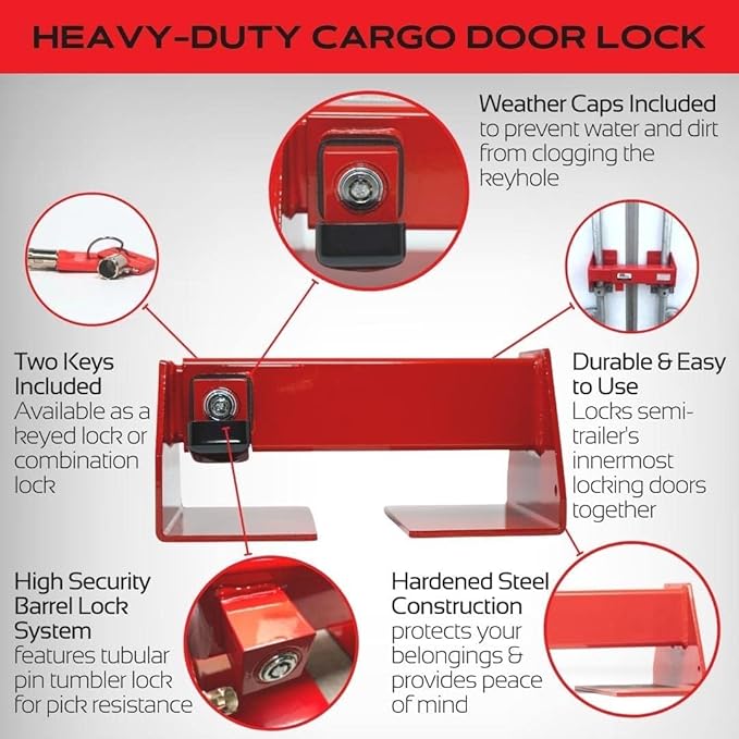 Equipment Lock Heavy Duty Cargo Door Lock - Powder Coated Steel Shipping Container & Semi Trailer Door Security - Semi Truck Accessories (Keyed Differently)