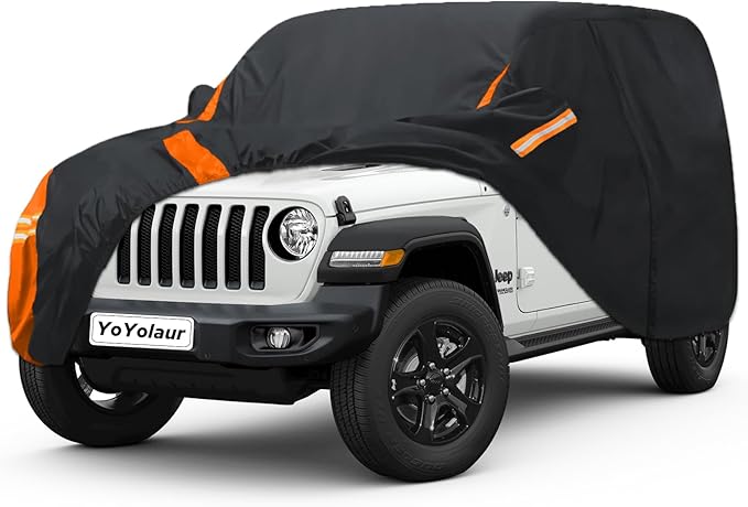 10-Layer Compatible with Jeep Wrangler Cover Waterproof 2 Door All Weather for Automobiles, Outdoor Full Exterior Soft Cotton Lining with Door Zipper, Fit for CJ YJ TJ JK JL