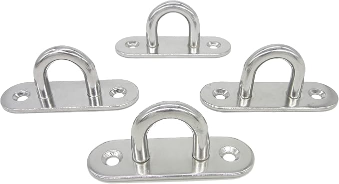 Stainless Steel Ceiling Hooks & Wall Hangers - Heavy Duty M8 Screw Mount, Rust-Proof Anchor Straps for Garage, Outdoor, Storage (4-Pack)