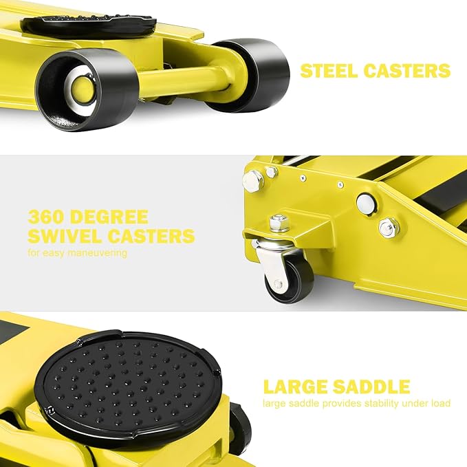 PM PERFORMOTOR Low Profile Hydraulic Trolley Service/Floor Jack, 3 Ton (6000 lbs) Capacity, Lifting Range 3"-20",Yellow,PM-TOL-FJ30-YL