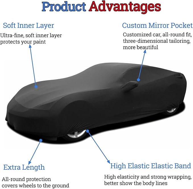 Indoor Car Cover Custom Fit for Corvette C7 C6 C5 C4 Luxurious Soft Stretch Satin Car Cover Breathable Dust-Proof for Underground Garage, Car Show