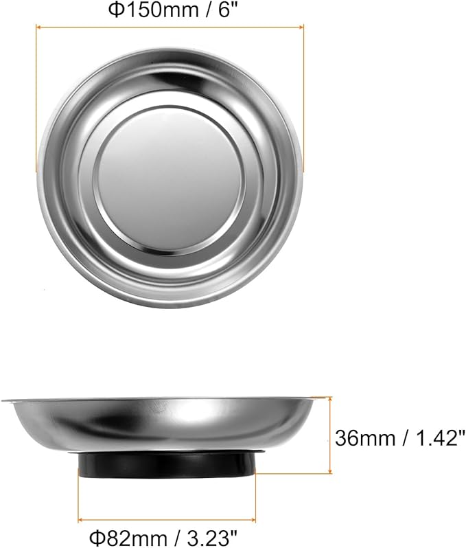 HARFINGTON Round Magnetic Tray 6" x 1.42" Stainless Steel Magnet Tool Tray Parts Holder for Socket Screw Nuts Bolts Pin Washers Metal Parts