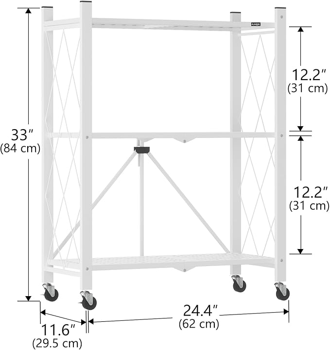 ALANNG Storage Shelves with Wheels, Bookshelf with Storage, No Assembly Metal Rack Cart for Kitchen, Office, Laundry, Garage (3 Tier, White)