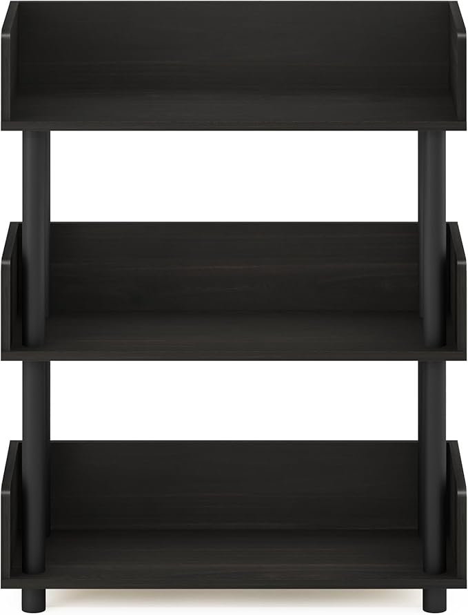 Furinno TURN-N-TUBE Display Shelf, 3-Tier Storage Shelves with Side Panels, Open Shelves Book Shelf with Rounded Corner Top Edges, for Organization and Storage, Living Room, Home Office, Espresso