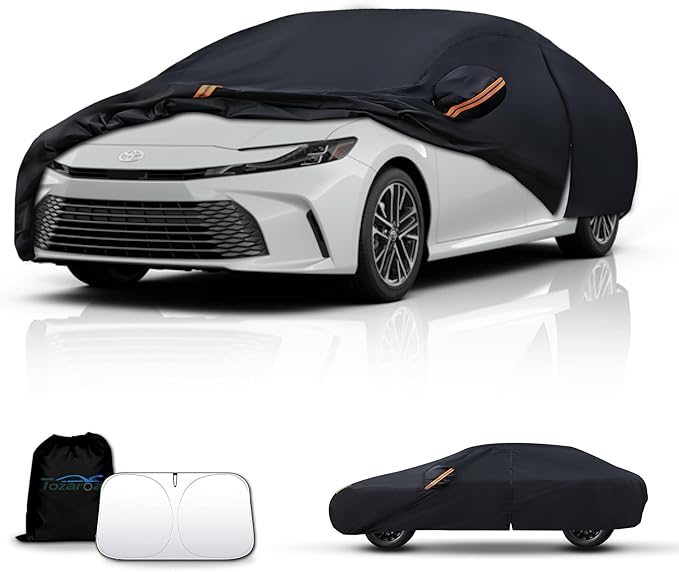 Waterproof Car Cover All-Weather, Heavy-Duty Outdoor Full Exterior Automobiles Snow Cover for Sedan 186-193 inch with Sun Visor,Zippered & Storage Bag - Black