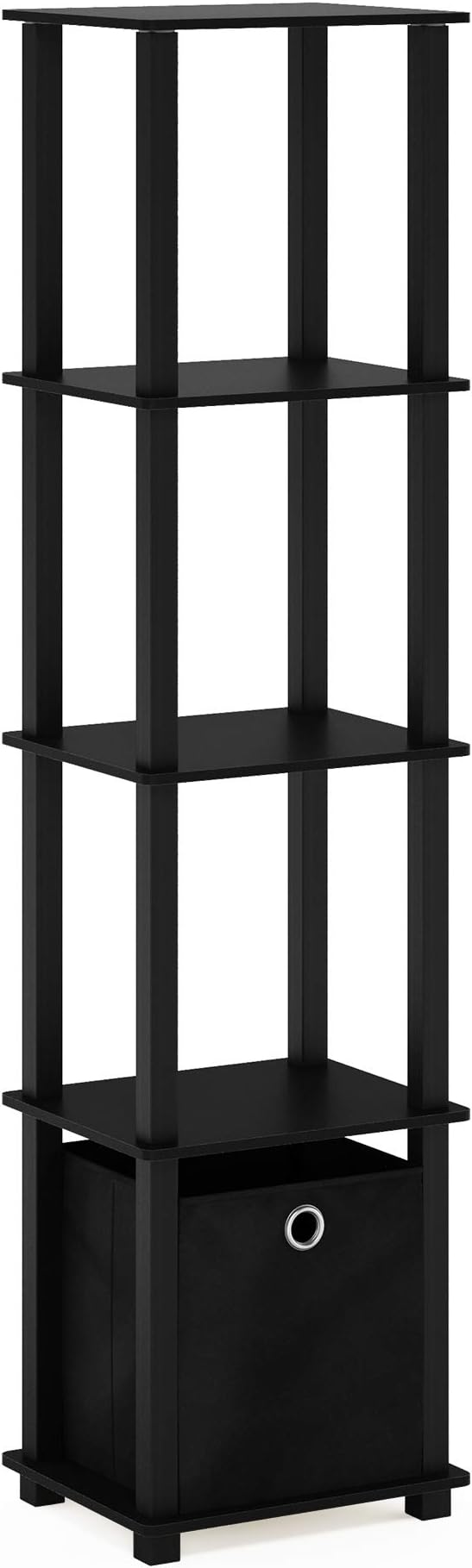 Furinno Turn-N-Tube Book Shelf, 5-Tier Square Open Frame Display Shelf, Corner Storage Shelves with Storage Bin, Shelving Unit, for Organization and Storage, Living Room, Garage, Home Office, Black