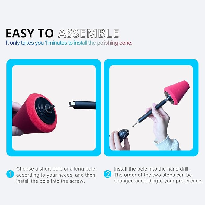 Drill Bit Cone Polisher, Metal Polishing Tool, Car Wheel Polishing Sponge, Polishing Pad, Polishing Ball, with Hand-Held Extension Bracket, Suitable for Hand Drill（with Screw Nut）