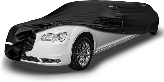 Waterproof Car Cover Compatible with Cadillac/Chrysler/Lincoln Limousine Up to 26-28 ft Car Accessories, Black All Weather Car Covers with Zipper&Lock for Car Dust Snow Rain Hail Protection