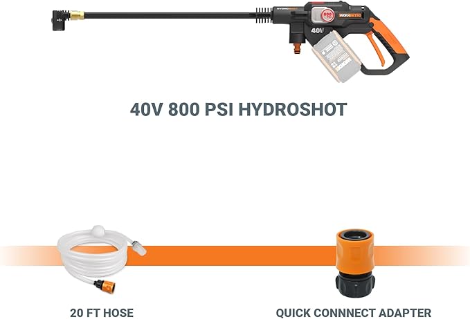 WORX 40V PowerShare Hydroshot, 800 PSI Brushless Portable Power Cleaner, 5-in-1 Nozzle Power Washer, Without Battery and Charger, PowerShare