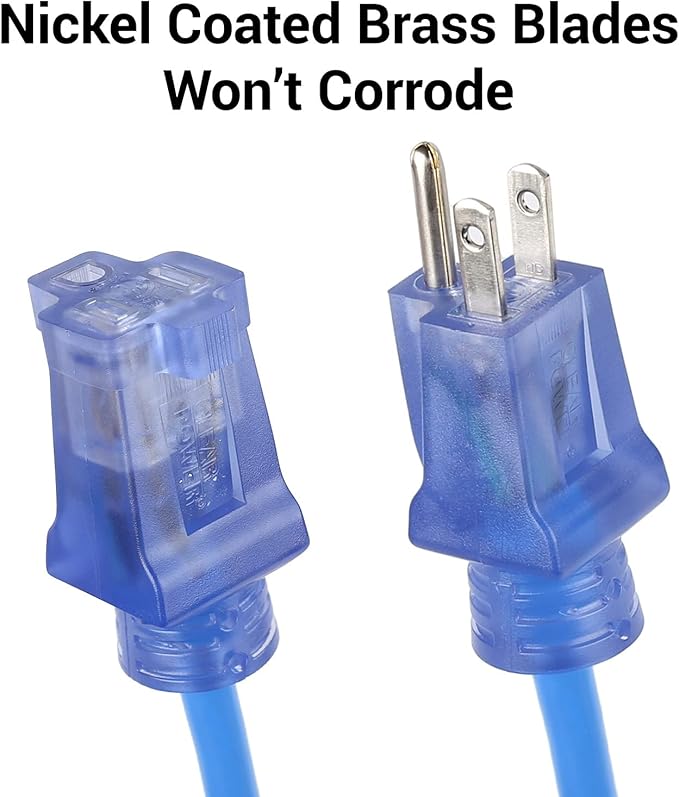 Clear Power 16 Gauge 3Prong Cords (16/3-3 Prong Grounded Plug, Blue, 100 ft)
