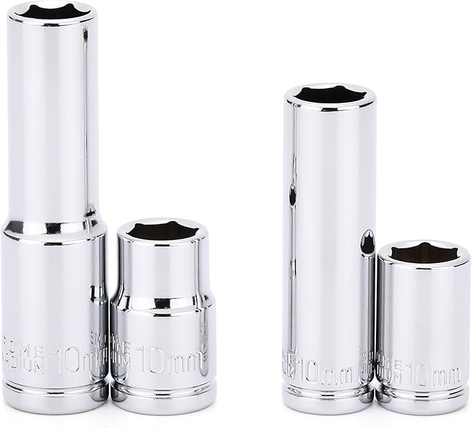 MIXPOWER 4PCS 1/4"& 3/8" Drive 10mm Deep&Shallow Socket Set, 6 Point, Cr-V Steel, Mirror Finish