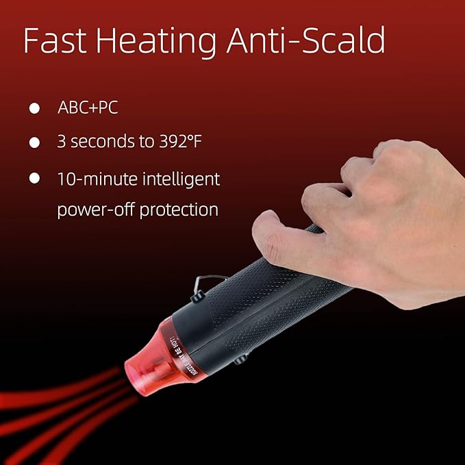 Heat Gun, 110V 300W Handed Hot Air Gun for Crafting, 3.28FT Ultra-Long Cable Portable Heat Gun with Stand and Power Cord for Shrinking Wrapping PVC, DIY Embossing and Drying Paint (Black)