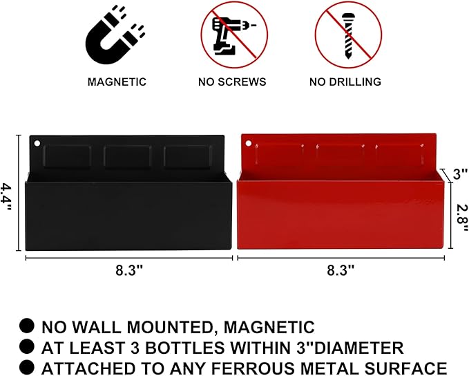 Mayouko 2PCS Magnetic Aerosol Spray Can Holder, 8.3" x 3" x 4.4", Magnet Toolbox Bottle Holder, Toolbox Storage Shelf for Chest, Garage, Workspace, Black&Red
