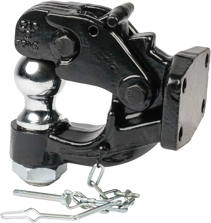 Mytee Products Pintle Hitch with 2 Inch Trailer Ball, 8 Ton Combination Hitch with Mounting Kit | Bolt On Adjustable Pintle Hook Ball Combo - Powder-Coated, Heavy-Duty