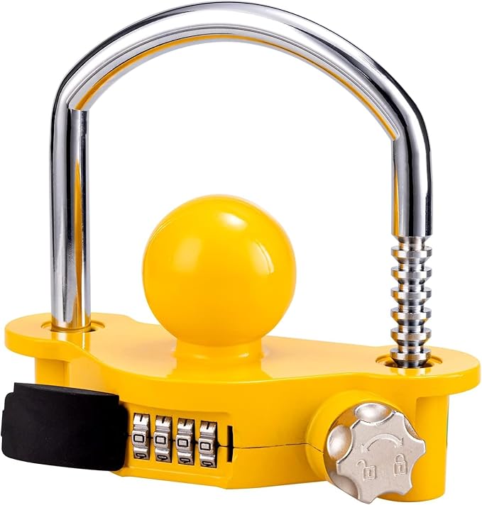 Yellow Trailer Hitch Lock with Combination Lock, fit 1-7/8", 2", 2-5/16" Coupler, Camper Accessories, for Trailer Truck RV SUV Boat (Yellow)