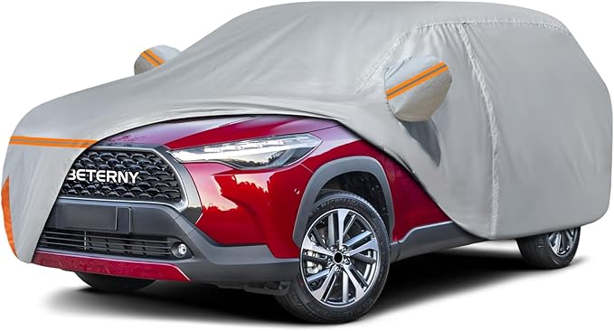 Car Cover for 2021-2025 Toyota Corolla Cross, Waterproof Custom-fit Sun Rain Dust Snow Wind All Weather Protection Outdoor Cross SUV Full Car Cover with Cotton Lining and Door Zipper-Grey