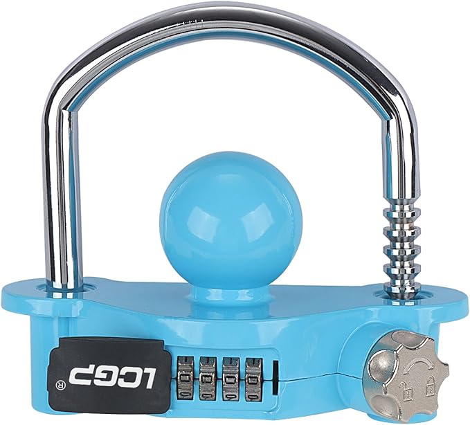 LCGP Blue Trailer Hitch Lock with Combination Lock, Fits 1-7/8,2 and 2-5/16 Inch Couplers,Adjustable Storage Security, Heavy-Duty Steel