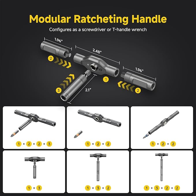 42 in 1 Magnetic Screwdriver Set, Multi Bit DIY Ratchet Screwdriver Set T Handle Detachable, Compact and Portable Versatile Precision Tool Kit for PC, Furniture, Bicycle