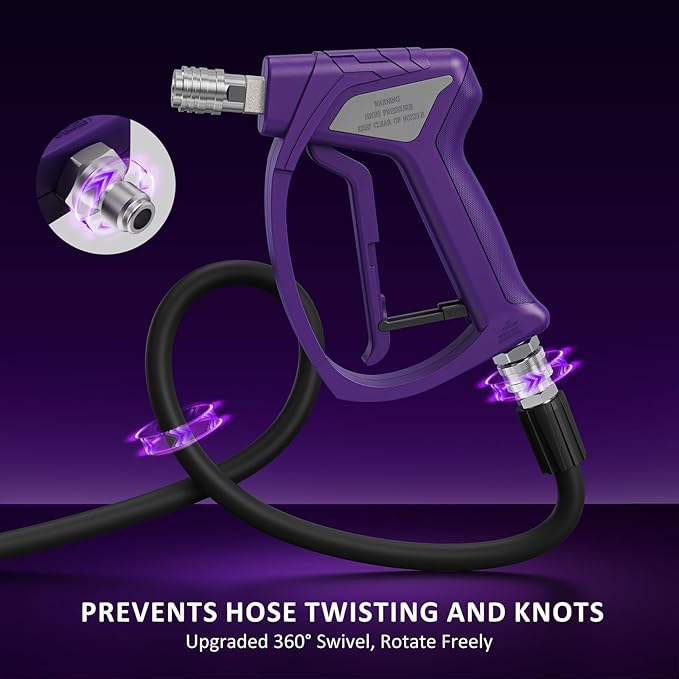 TUTULUCK® Swivel Gun Pro - High Pressure Trigger with 3/8" Male Plug, 1/4” Stainless Steel Automatic Quick Connect Coupler, 25° Nozzle Guard - Power Washer Gun with M22 Fittings