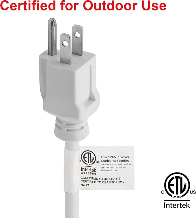 Clear Power 35 ft Indoor/Outdoor Extension Cord 16/3 SJTW, White, Water & Weather Resistant, Flame Retardant, 3 Prong Grounded Plug, CP10207