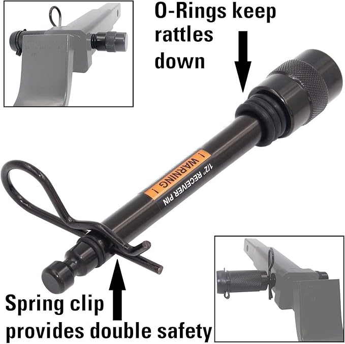 TowWorks 79661 Keyed Unique 1/2" Trailer Hitch Lock with 3-1/4" Span, Double Safety Tow Hitch Receiver Locking Pin for Class I II Hitches