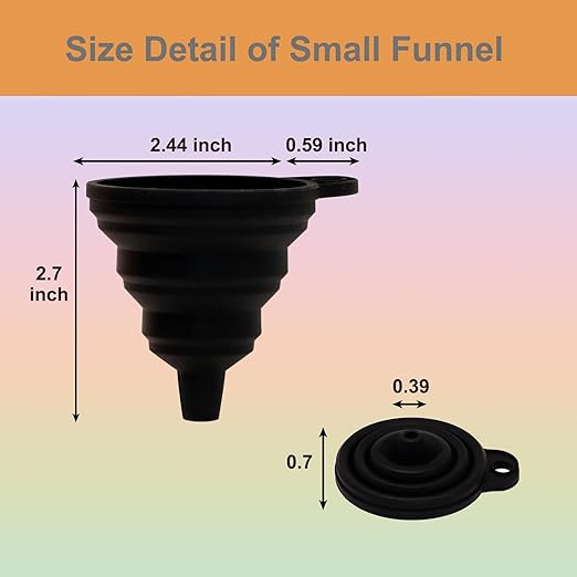 Kitchen Funnel Set 6 Pcs, 2 Collapsible Silicone Funnels for Filling Bottles, Canning，4 Plastic Kitchen Gadgets for Automotive Car Oil Change，Different Sizes Funnels for Kitchen RV Lab