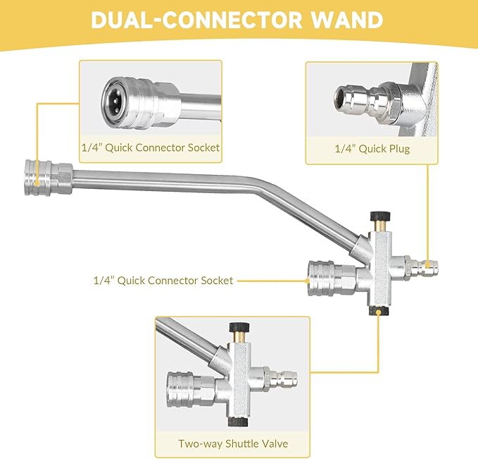 Foam Cannon for Pressure Washer with Dual Connector Accessory, Pressure Washer Double Tip Attachment for Foam Cannon,M22 and 1/4" Quick Connect, 5 Nozzle Tips