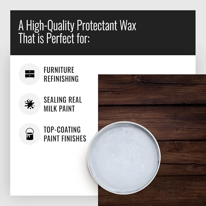 Real Milk Paint, Soft Finishing Wax Sealant for Painted Furniture, Paint Sealer Topcoat for Cabinets, Unfinished Wood Decor, Beeswax, Matte Gray, 16 oz.