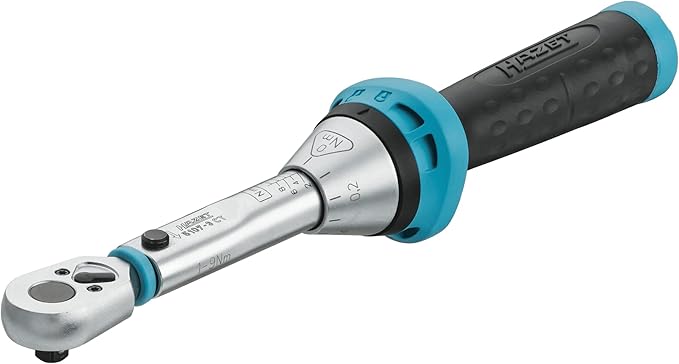 HAZET Torque Wrench 5107-3CT,1-9Nm, Output: Square 6.3 Mm (1/4 Inch), Tolerance: 4%, 20 Teeth (Operating Angle 18 Degrees) I User-Friendly Reversible Ratchet for Car and Bicycle I 9.21 Inches