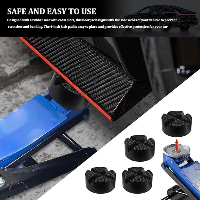 2PCS Car Jack Pads, Jack Adapter, Universal Rubber Pinch Weld Side Frame Rail Protector Pad, Auto Heavy Duty Slotted Floor Jack Pad Lift Protection Tool Accessories Universal for Cars (2PCS)