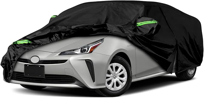 Waterproof Car Cover Replace for 2004-2025 Toyota Prius, 6 Layers All Weather Car Covers with Zipper Door & Windproof Bands for Snow Rain Dust Hail Protection