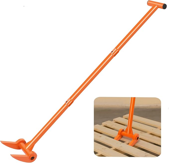 48" Pallet Buster, 110 Degree Decking Pry Bar, Heavy Duty Carbon Steel Deck Board Removal Tool for Deck, Pallet, Standing Hardwood Board Demolition Without Lower Back Pain & Knee Pain (Orange)