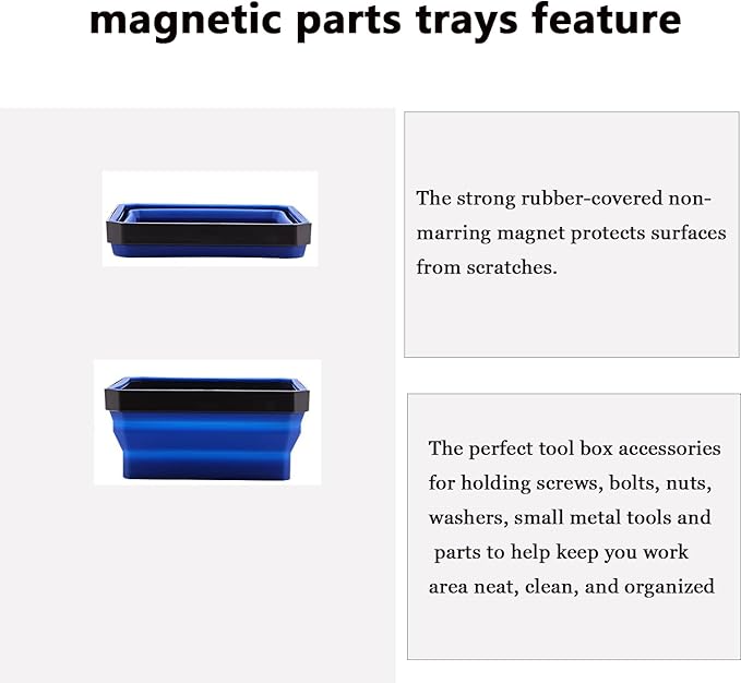 Collapsible Magnetic Parts Tray Set & Flexible Magnetic Pickup Tool, 3 Different Size Magnetic Screw Holder & Pick-Up Sweeper for Screw, Bolts, Nuts, and Other Metal Parts