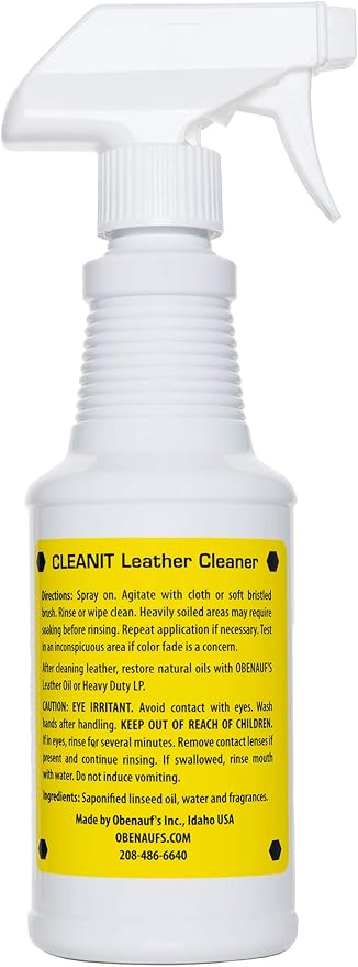 Obenauf's Cleanit Leather Cleaner - Natural Plant Oil Leather Cleaner for Boots, Furniture and Car Interior - Safe and Gentle Non-Detergent Oil Liquid Soap - Ready-to-use 16oz Spray Bottle