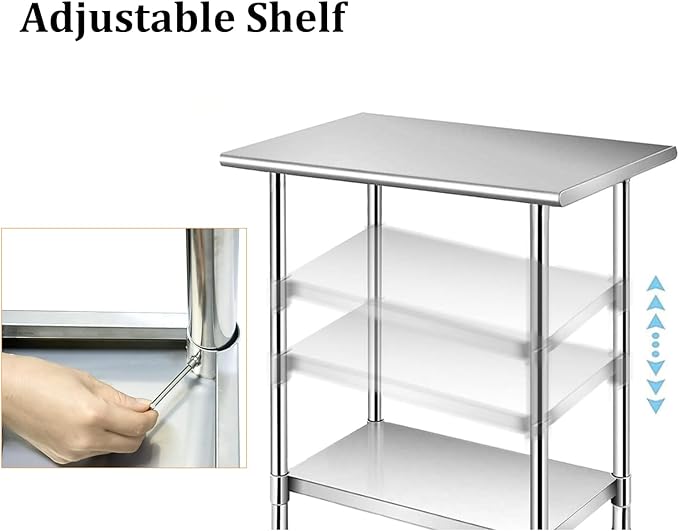 tonchean Stainless Steel Table with Wheels, 24x24 Inch NSF Kitchen Work Table with Adjustable Shelf, Heavy Duty Rolling Food Prep Tables for Home Restaurant