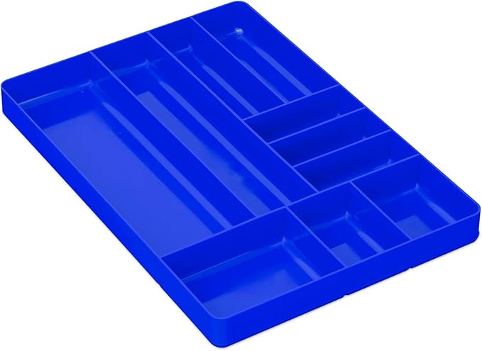 Ernst MFG 10 Compartment Drawer Organizer: Heavy Duty Stackable Tray for Automotive Garage Tool Organization - Low-Profile Toolbox Storage - Nuts and Bolts, Tools, Parts, Easy to Clean - Blue