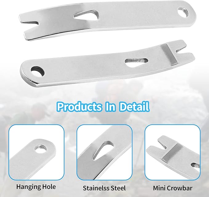 Biaungdo 4 Pcs Mini Crank Crowbar, Stainless Steel Mini EDC Pry Bar Keychain Multi-function Pocket EDC Tools Survival Scraper Opener for Outdoor, Indoors(3 Inch)