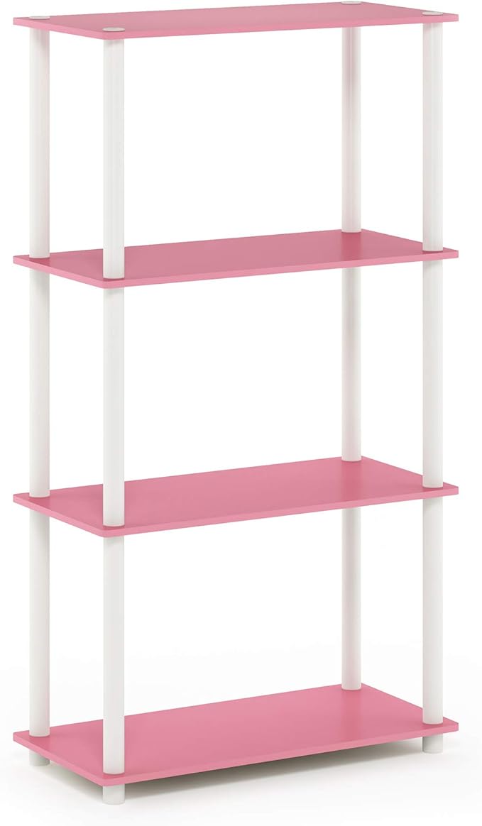 Furinno Turn-N-Tube 4-Tier Multipurpose Shelf Display Rack, Round Tubes, Pink/White