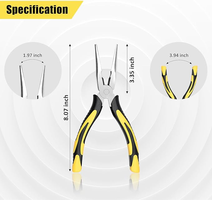 Premium Long Needle Nose Pliers-8’’, Paper Clamp Precision, High Carbon Steel, Soft Grip with Wire Cutter, Long Nose Cutting Pliers for Home, Fishing, Jewelry, Crafts,1pcs