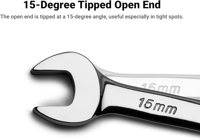Capri Tools MaxChrome Combination Wrench Set, 6 to 24 mm, 19-Piece with Heavy-Duty Canvas Pouch